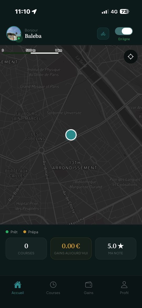 Carte des courses, app BalBox Livreur