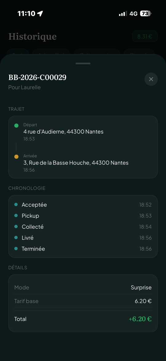 Détail de la course dans l'app du livreur