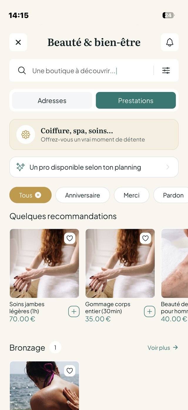 Catalogue beauté et bien-être, prestations des boutiques partenaires
