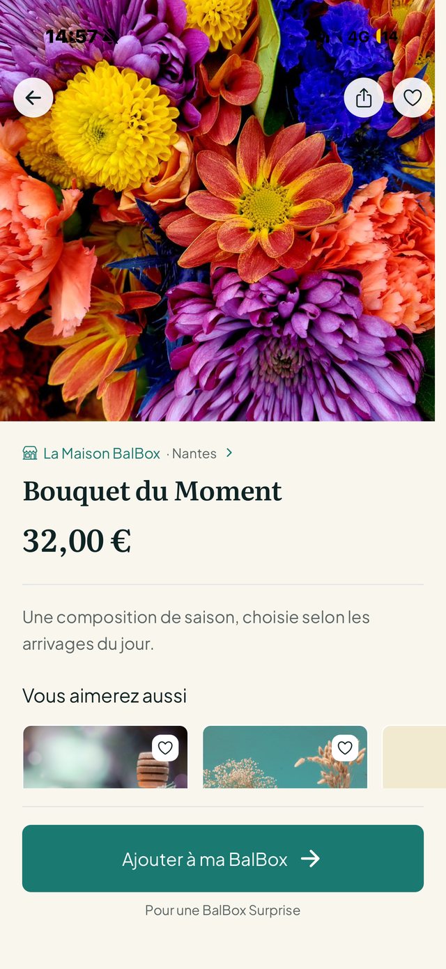 Fiche produit d'un bouquet chez un fleuriste partenaire