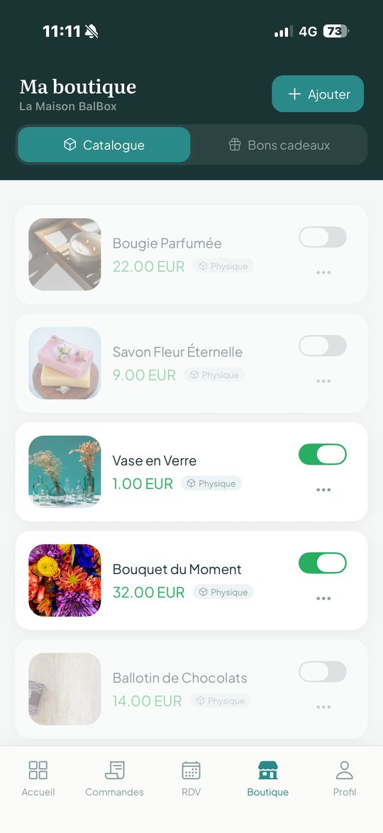 Catalogue de la boutique