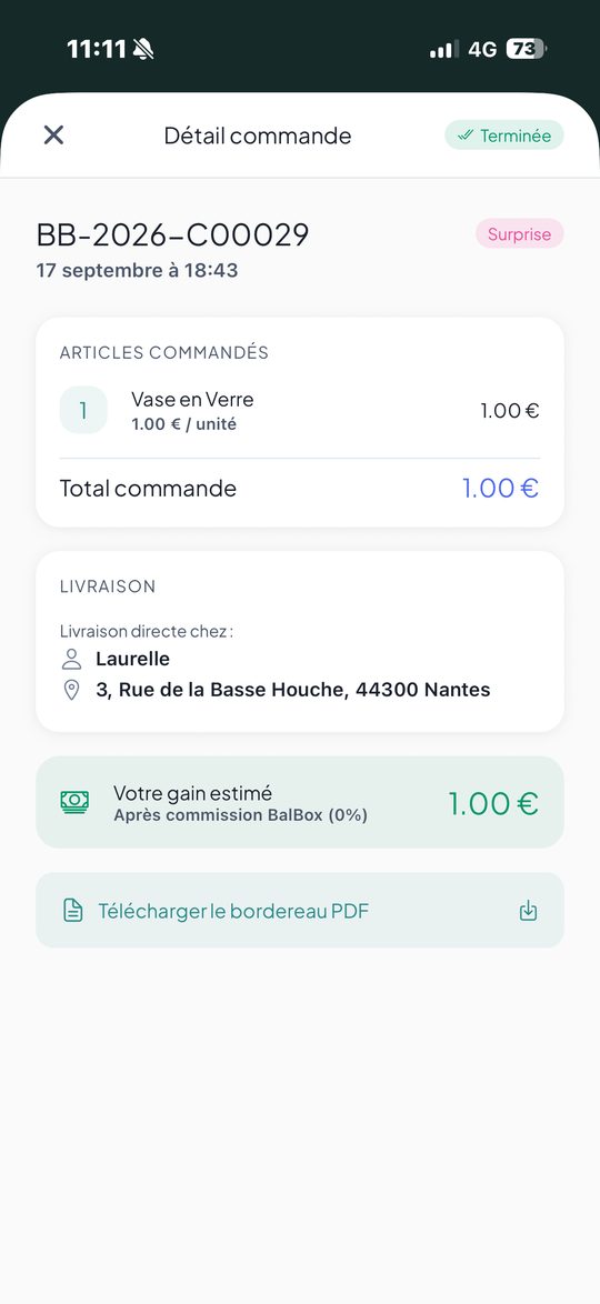 Détail d'une commande