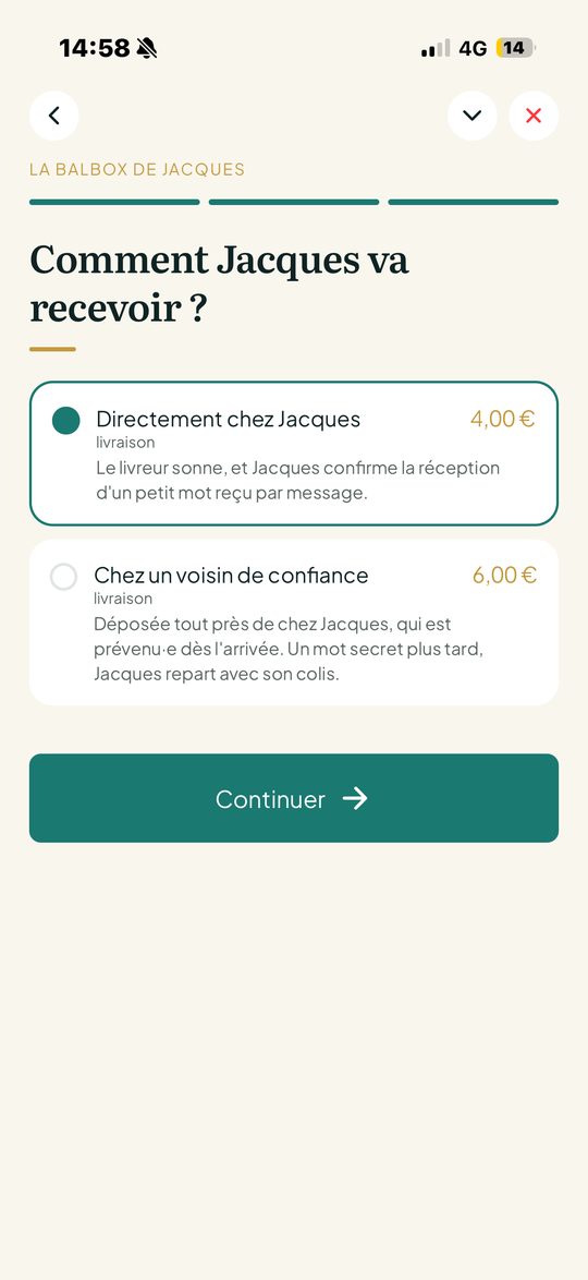 Choisir la livraison en main propre